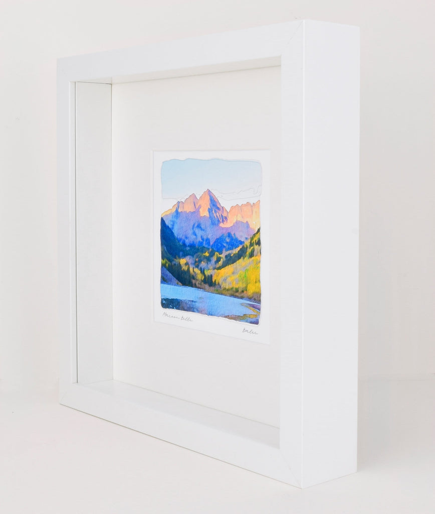 Fall Maroon Bells Watercolor Landscape Painting, Aspen Colorado, Archival Print on Paper, 10x10 Square Wall Art