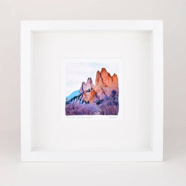 Garden of the Gods Watercolor Landscape Painting, Colorado Springs, Archival Framed Print on Paper, 10x10 Square Wall Art
