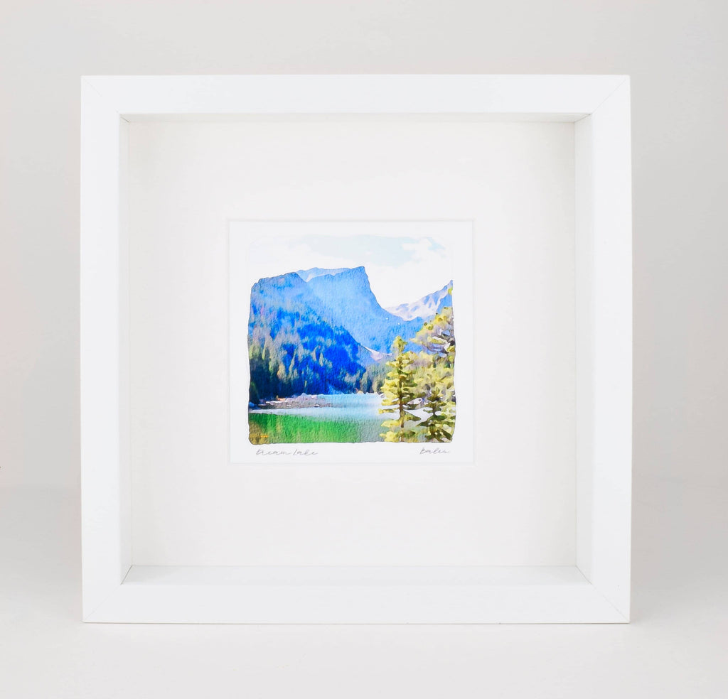 Dream Lake Watercolor Landscape Painting, Rocky Mountain National Park, Archival Paper Print 10x10 Square Wall Art