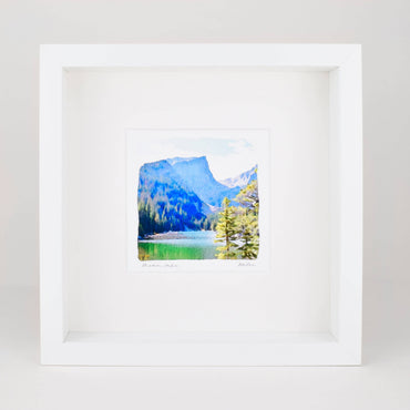 Dream Lake Watercolor Landscape Painting, Rocky Mountain National Park, Archival  Paper Print 10x10 Square Wall Art
