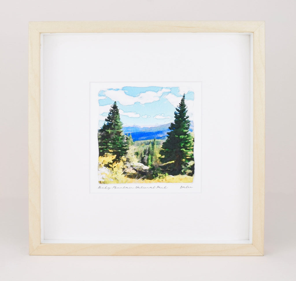 Rocky Mountain National Park Watercolor Landscape Painting, Archival Print on Paper, 10x10 Square Wall Art