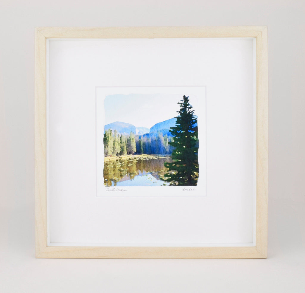 Cub Lake Watercolor Landscape Painting, Rocky Mountain National Park, Archival Print on Paper, 10x10 Square Art