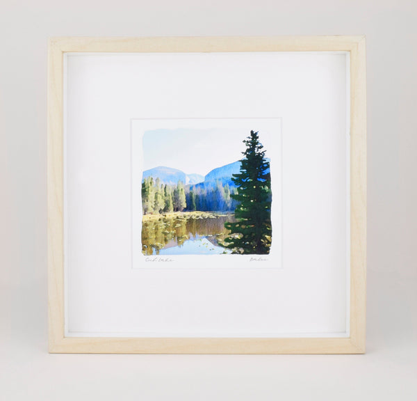 Cub Lake Watercolor Landscape Painting, Rocky Mountain National Park, Archival Print on Paper, 10x10 Square Art