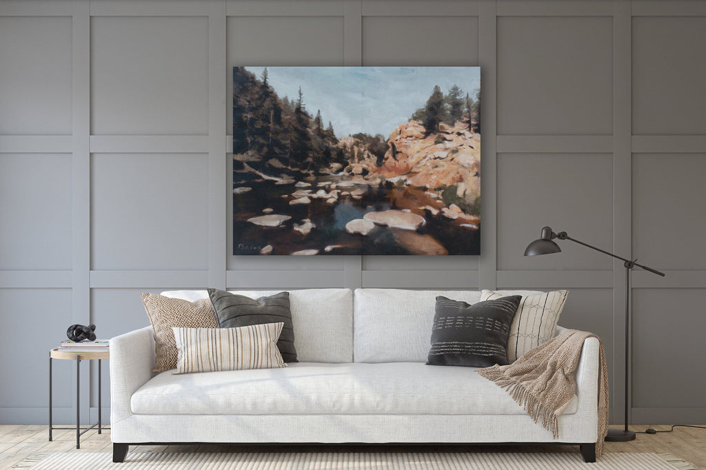 Morning Glory Oil Painting, Brown Gray Rocky Mountain Landscape, Canvas Print, HORIZONTAL Wall Art
