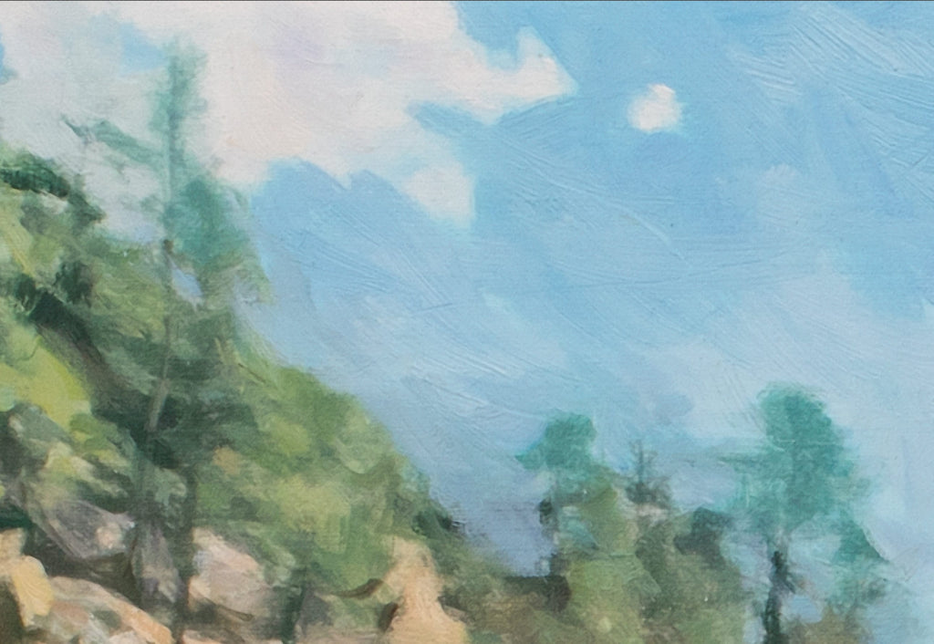 Summer Memories Oil Painting, Blue Green Rocky Mountain Landscape, Canvas Print, HORIZONTAL Wall Art