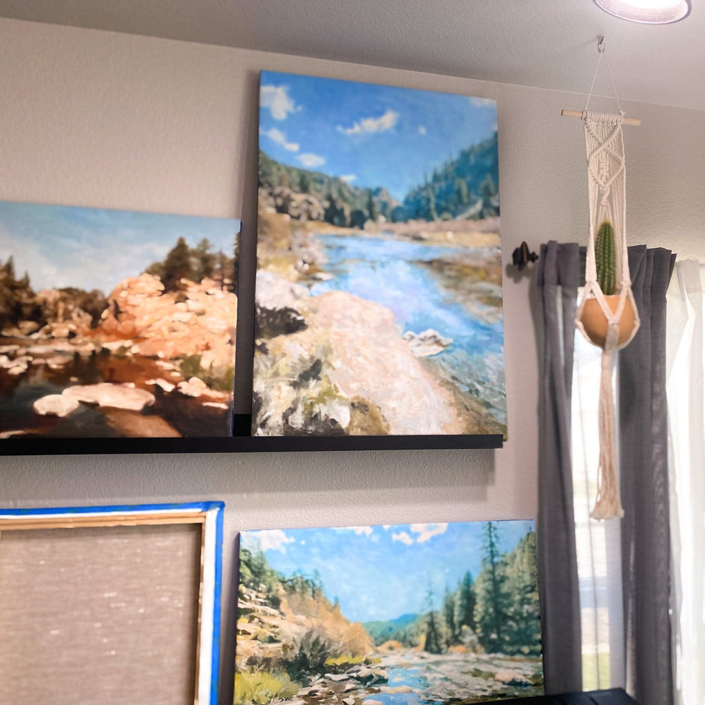 Summer Memories Oil Painting, Teal Green Rocky Mountain Landscape, Paper Print, HORIZONTAL Wall Art