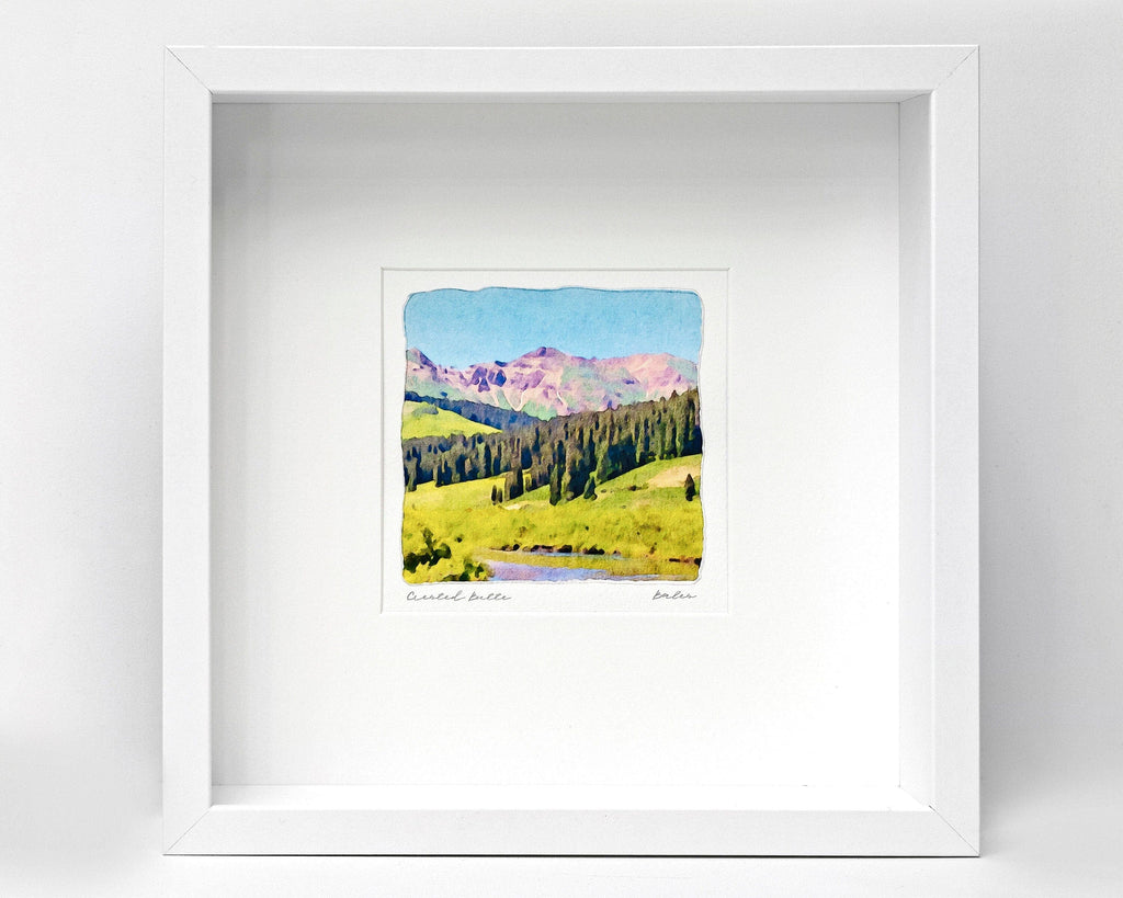 Crested Butte Watercolor Landscape Painting, Archival Print on Paper, 10x10 Square Wall Art
