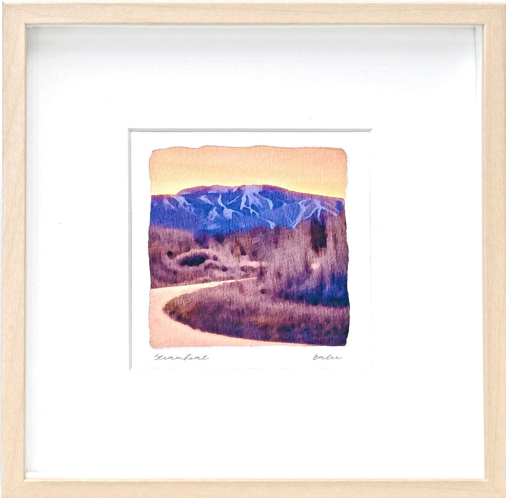 Steamboat Watercolor Landscape Painting, Archival Print on Paper, 10x10 Square Wall Art