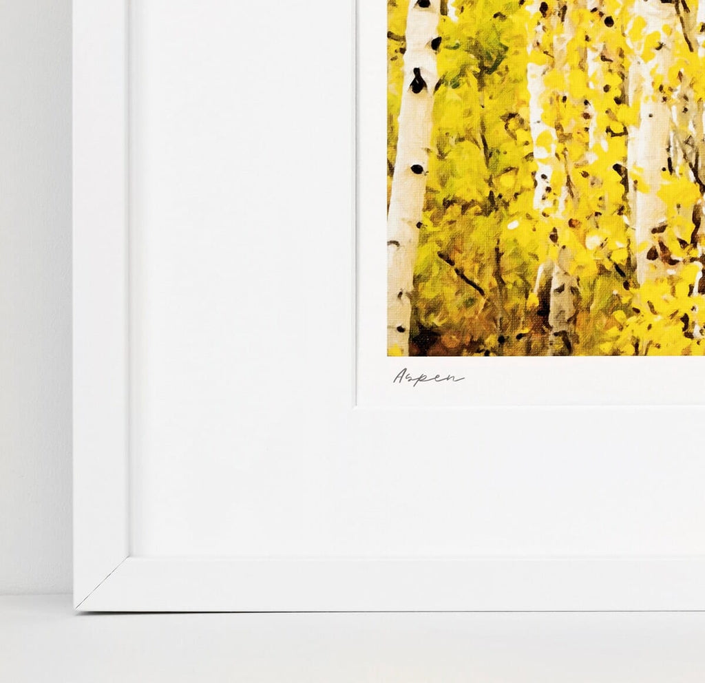 Aspen Trees Colorado Rocky Mountains Landscape Painting, Archival Framed Print on Paper, Contemporary Scandinavian