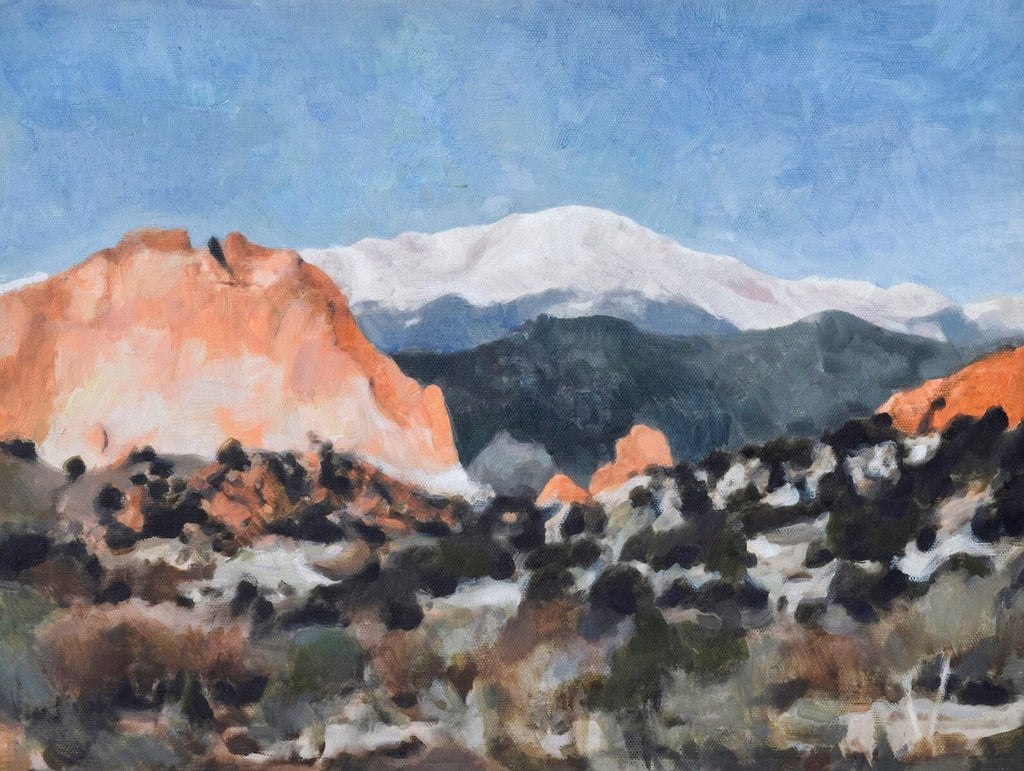 Entry to Garden of the Gods Oil Painting, Colorado Springs Red Rocks Landscape, Archival Print on Paper HORIZONTAL Wall Art